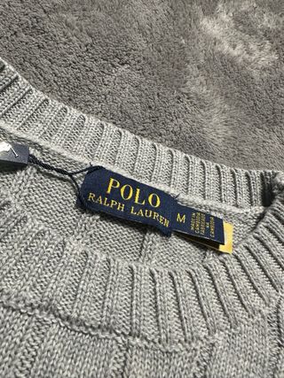 Jersey Polo Ralph Lauren Cable Knit Gris Talla M