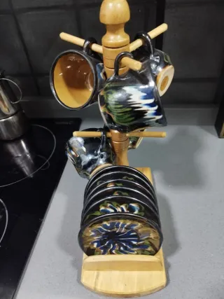 Juego café con soporte madera