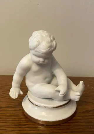 Pareja Niños Porcelana Biscuit Oro Blanco