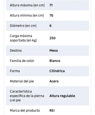 4 patas regulables para escritorio color blanco