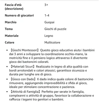 Gioco Torre Bastoncini Colorati Metodo Montessori