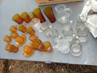 Lote vasos y tazas cristal ámbar y transparentes