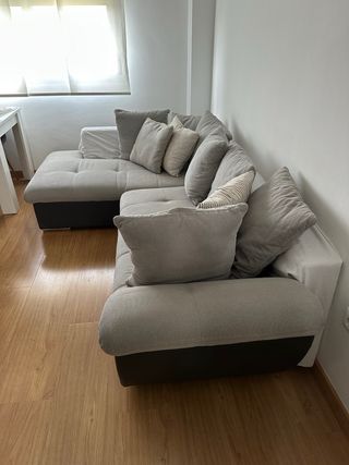 Sofá Gris 3 Plazas con Chaiselonge