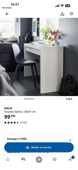 Mesa tocador Malm Ikea cristal y madera