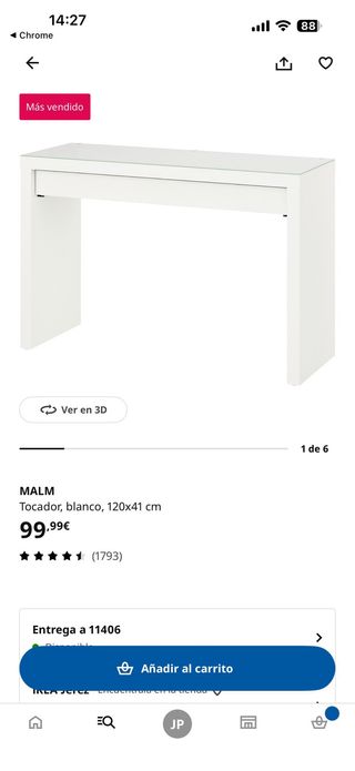 Mesa tocador Malm Ikea cristal y madera