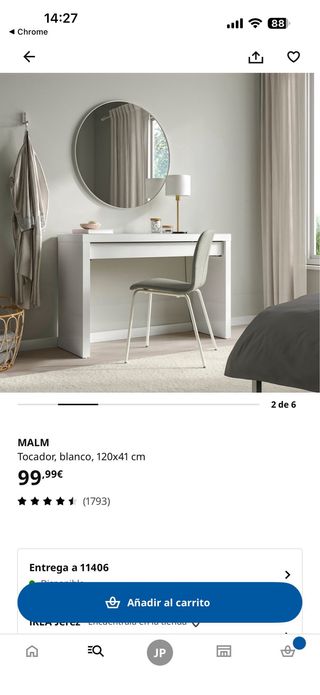 Mesa tocador Malm Ikea cristal y madera