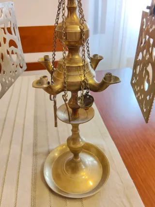 Lámparas de aceite antiguas dorada coleccionista