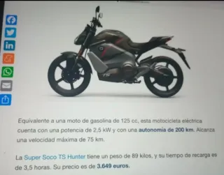 Moto Eléctrica Super Soco TC Max Negra/Gris