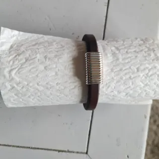 Pulsera Cuero Marrón y Plata