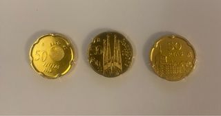 6 Monedas 50 Pesetas 1992 Bañadas en Oro