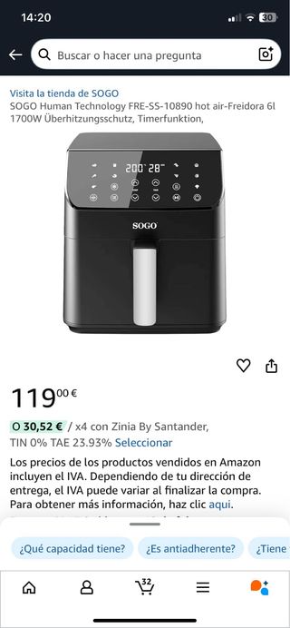 Freidora de Aire SOGO 6L (SS-10890) - ¡NUEVA A EST