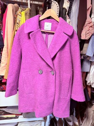 Abrigo Mango Lana Rosa Malva