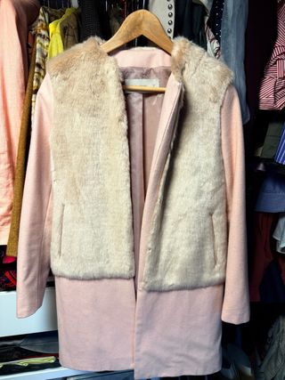 Abrigo paño y pelo rosa pastel ZARA BASIC
