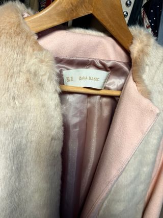 Abrigo paño y pelo rosa pastel ZARA BASIC