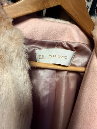 Abrigo paño y pelo rosa pastel ZARA BASIC