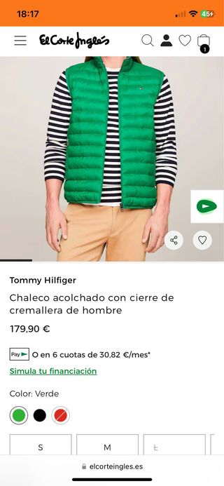 Chaleco Tommy Hilfiger verde con etiqueta Talla S