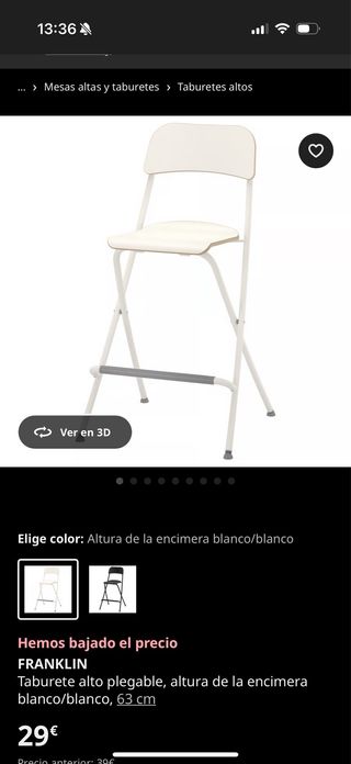 Taburete Franklin Ikea Blanco 63cm