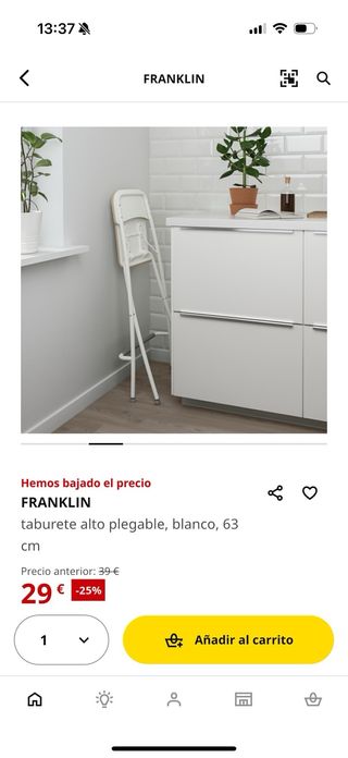 Taburete Franklin Ikea Blanco 63cm