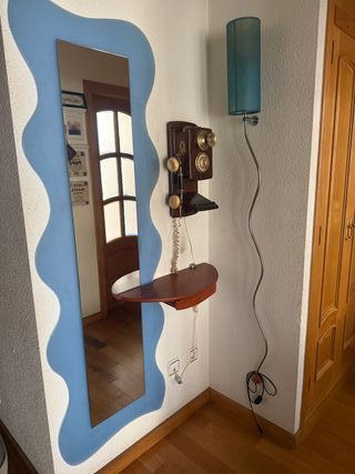 Teléfono Antiguo Pared Madera y Bronce