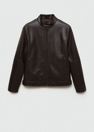 Cazadora Piel Marrón Mango