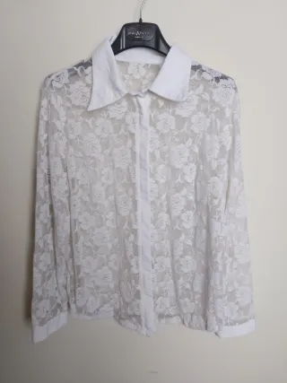 Camicia donna pizzo trasparente bianca