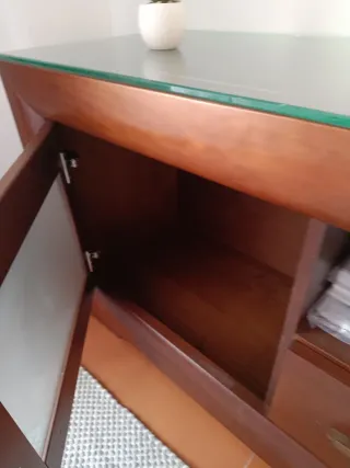 Mueble TV madera maciza y cristal