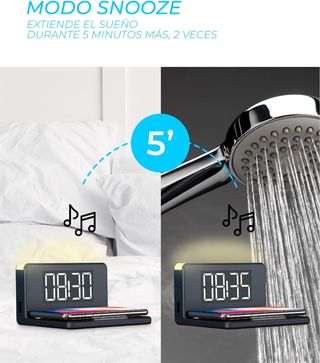 Ksix Reloj Despertador Digital con Cargador Inalám