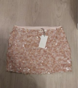 Falda corta lentejuelas rosa y dorada