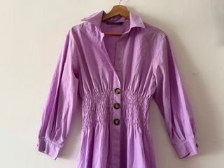 Vestido camisero midi lila Zara Talla XS