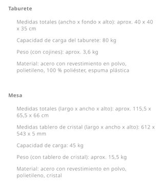 Conjunto Muebles Jardín Ratán Mesa Cristal