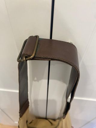 Bolso piel y tejido bordado beige/marrón