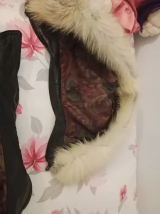 Cazadora de piel con capucha de pelo