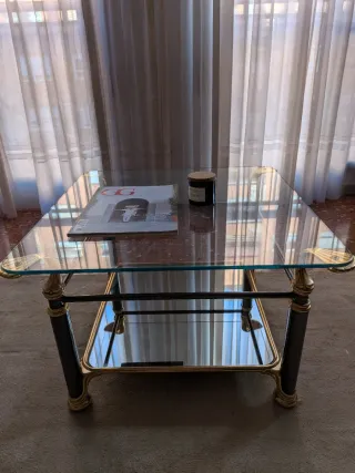 Mesa auxiliar vintage cristal y dorado