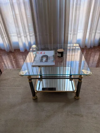 Mesa auxiliar vintage cristal y dorado