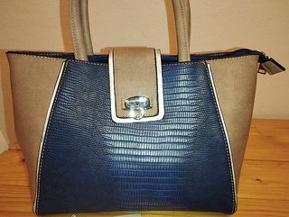 Borsa Blu Marino e Beige con Texture