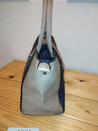 Borsa Blu Marino e Beige con Texture
