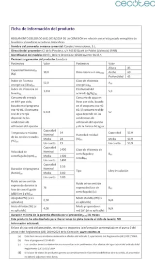 Lavadora Cecotec 10kg