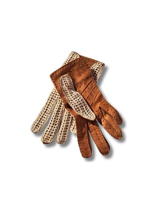 Guantes mujer vintage crochet y piel