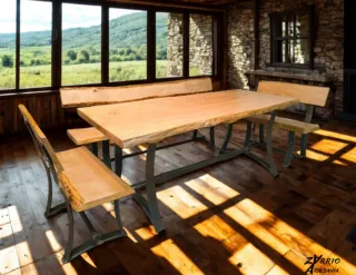 Mesa y bancos estilo industrial