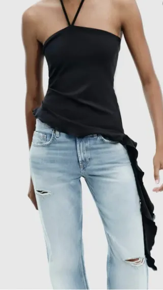 Top Zara volantes negro