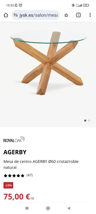 Mesa de centro AGERBY Ø60 cristal/roble natural