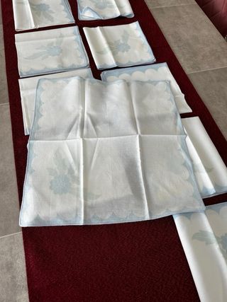 12 Tovaglioli Cotone Motivo Floreale Azzurro