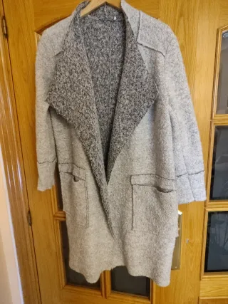 Abrigo lana mujer T.L gris claro