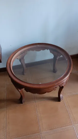 Mesa de centro redonda madera y cristal