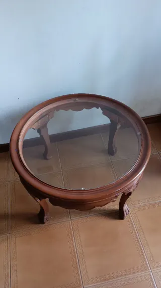 Mesa de centro redonda madera y cristal