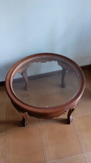 Mesa de centro redonda madera y cristal