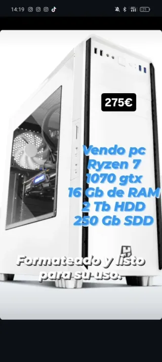 PC Ryzen 7 1070 GTX 16GB RAM 2TB HDD