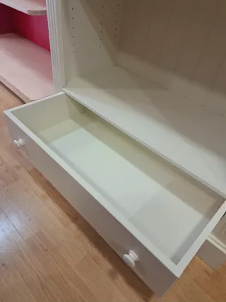 Estantería madera maciza vintage con cajón blanco