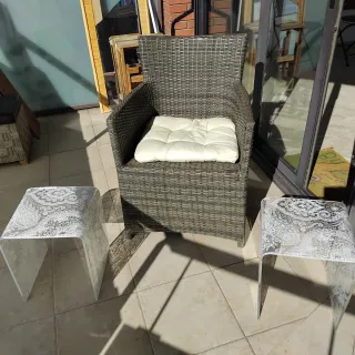 Butaca mimbre terraza beige/gris