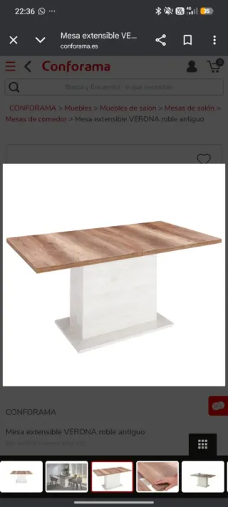 Mesa comedor extensible Conforama Verona roble 6-8